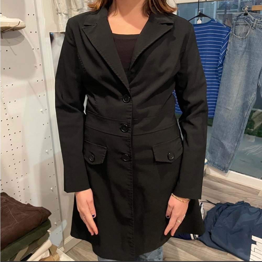 Vintage Y2K black trench coat jacket womens medium double pockets neyo matrix